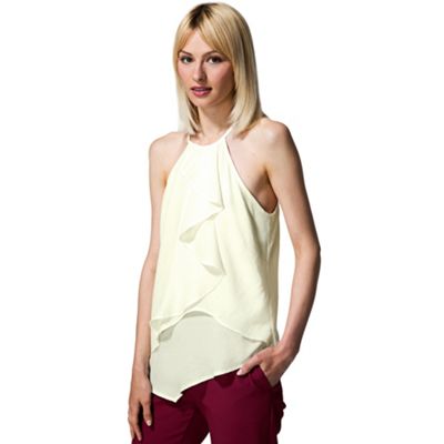 Cream ruffle halter neck top in clever fabric